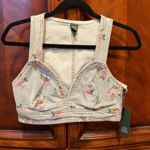 NEW! wild fable Light Blue Denim Floral Crop Top size XS